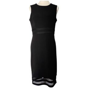 Calvin Klein Black Sleeveless Shift Dress Sheer Hem Size 4